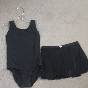 2 pc bundle of Mirella leotards and see thru black dance skirt
